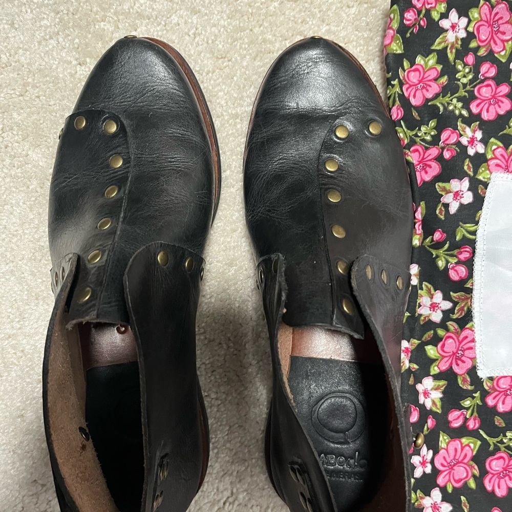 Black Leather Ankle Boots with Stud Accents - hand made shoe 38 size - 7.5-8